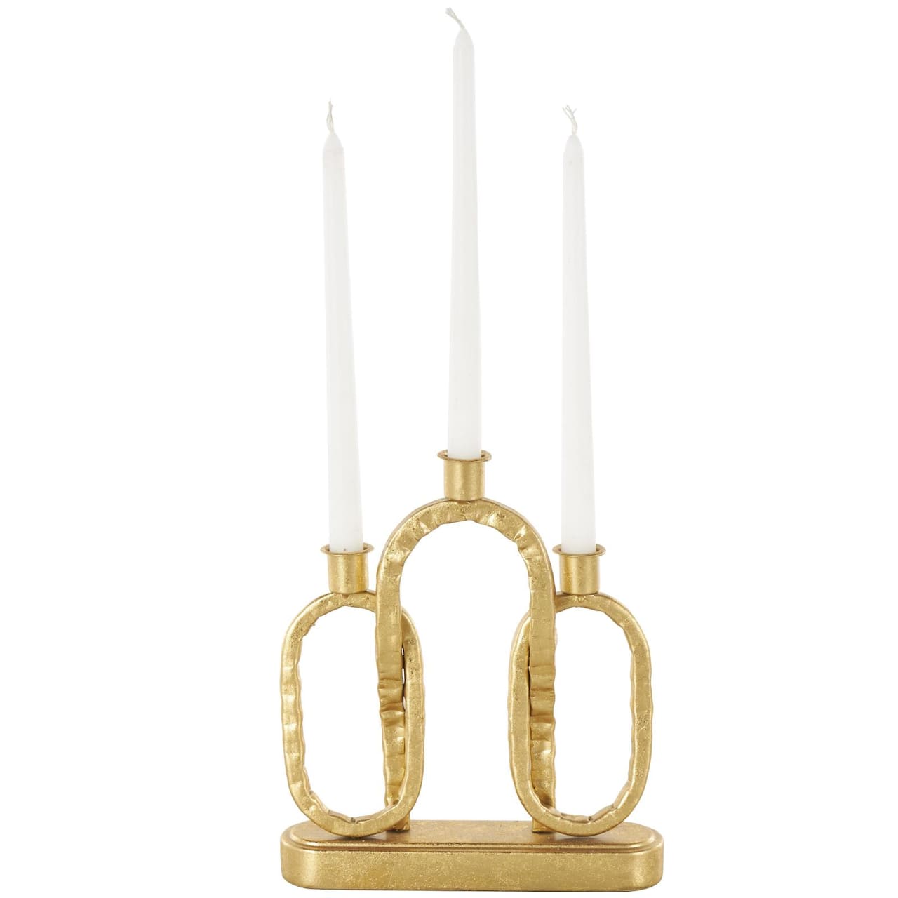 10" Gold Metal Interlocked Chains Candle Holder with Rectangle Base
